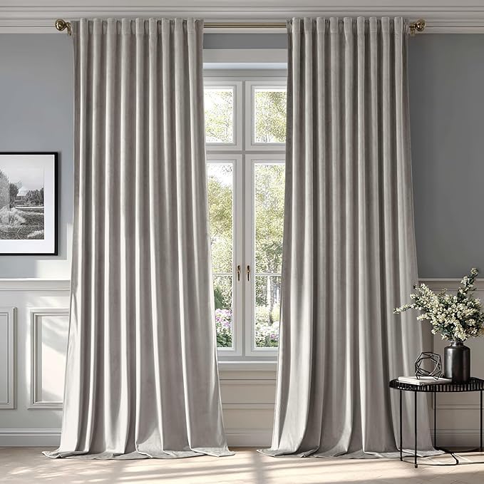 MIULEE Silver Gray Velvet Curtains 84 inches - Luxury Blackout Curtains for Bedroom Living Room Thermal Insulated Super Soft Window Drapes Rod Pocket & Back Tab, W52 x L84 inches, 2 Panels