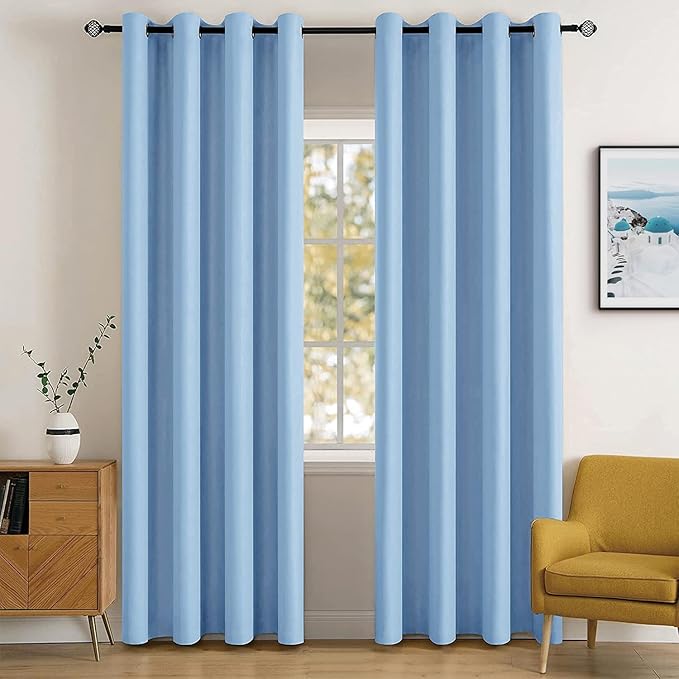 MIULEE Blackout Curtains for Bedroom Living Room Thermal Insulated Room Darkening Grommet Top Solid Light Blocking Drapery Set of 2 Window Panels 52 x 72 Inches Sky Blue