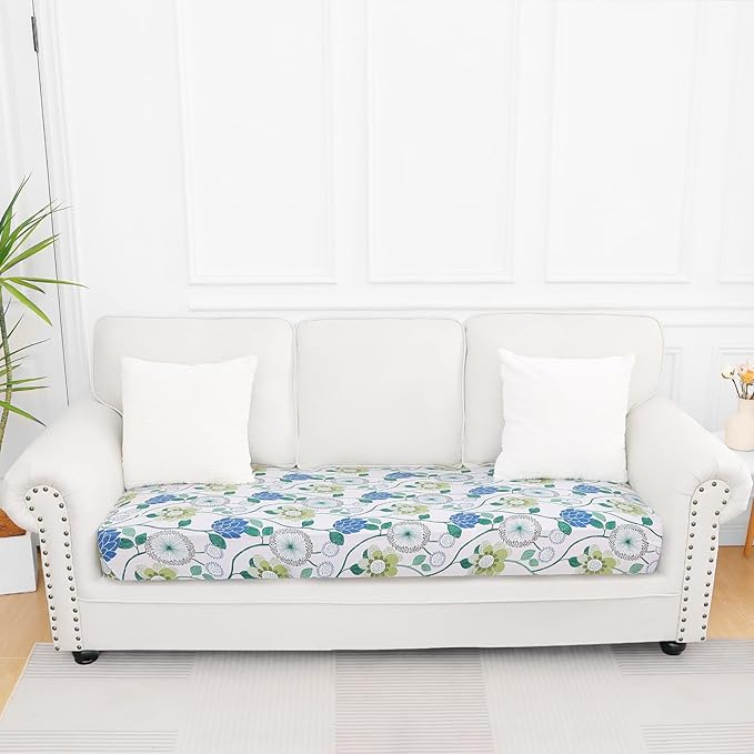 Smiry Printed Couch Cushion Covers, Stretch Soft Couch Covers for Sofa, Washable Non-Slip Sofa Slipcover Furniture Protector for Indoor and Outdoor (Large, Light Green)