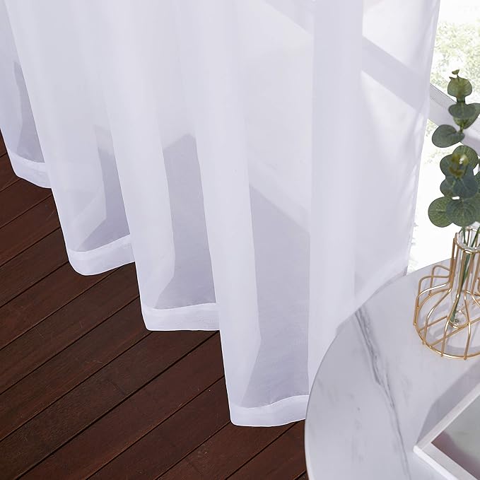 NICETOWN White Sheer Curtains 72 inches Long - Silver Eyelet Top Light Filtering Window Drapes Airy & Breathable Living Room Voile Panels for Flat/Apartment, 74" W Total 2 Pieces