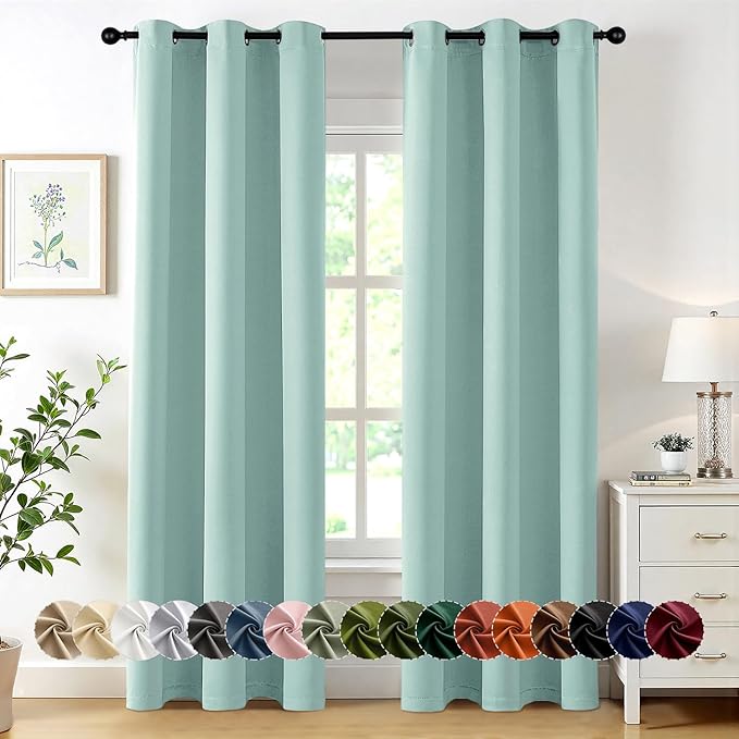 MIULEE Aqua Blackout Curtains for Bedroom Living Room 84 Inches Long 2 Panels, Thermal Insulated Room Darkening Drapes Solid Grommet Noise Reduction Light Blocking Window Treatments 40x84 Inch