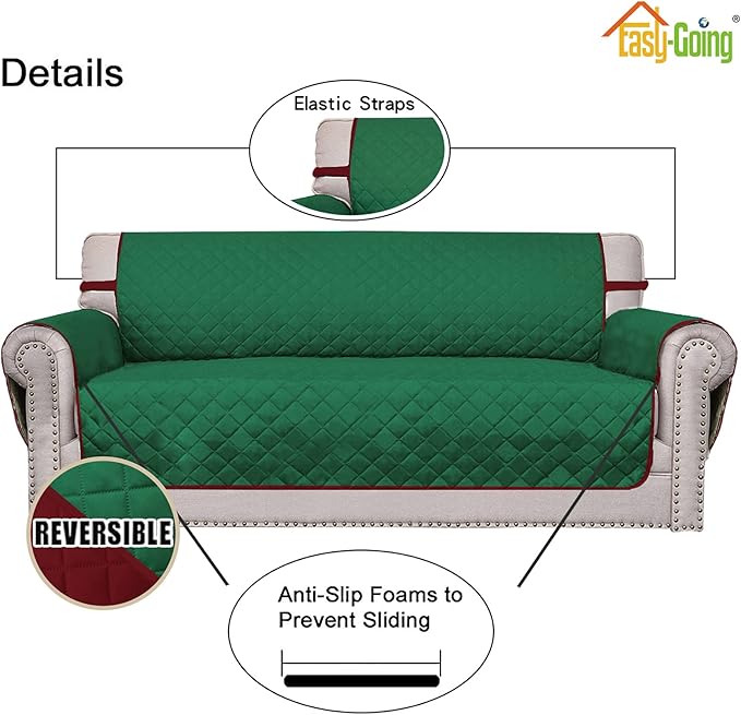 Easy-Going Oversized Chair Sofa Slipcover Reversible Sofa Cover Water Resistant Couch Cover Furniture Protector Cover with Elastic Straps for Pets Dog (Oversized Chair, Green/Christmas Red)