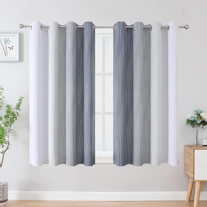 Estelar Textiler Grayish White and Grey Blackout Curtains for Living Room, Ombre Thermal Insulated Noise Reducing Blackout Drapes for Bedroom, Full Room Darkening Grommet Curtains, 52Wx54L, 2 Panels