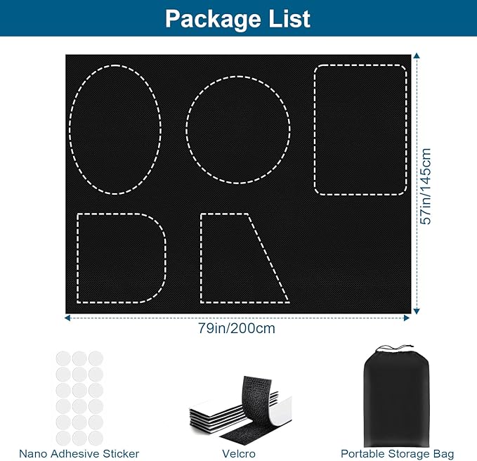 100% Blackout Curtains for Bedroom, Portable DIY Window Blinds, No Drill Window Shades & Blackout Blinds with Stickers & Tabs for Travel, Dorm Room, Media Room (79" x 57")
