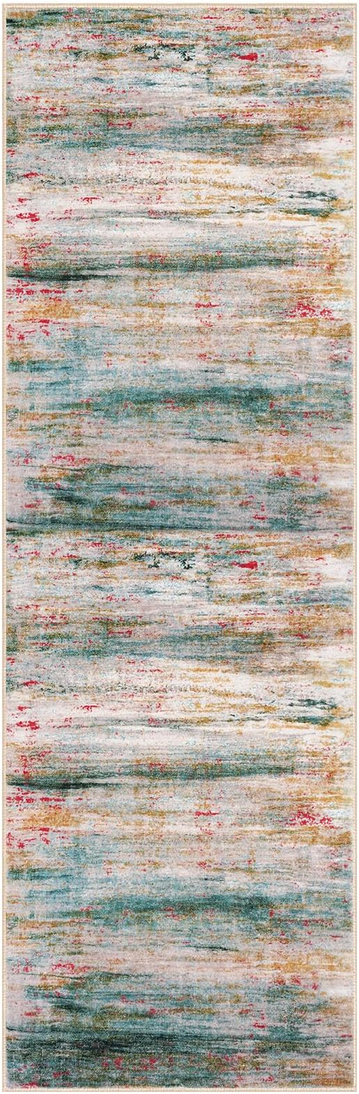 KOZYFLY Modern Abstract Kitchen Runner Rug, 2x6 Washable Rug Runner Non-Slip Soft Hallway Runner Rugs, Green Print Carpet Runner for Entryway Bathroom Laundry Room Foyer