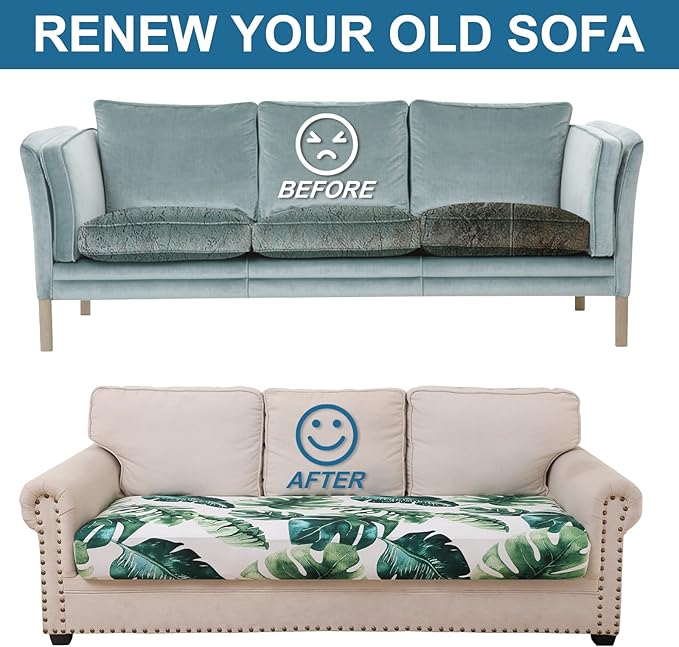 Smiry Printed Couch Cushion Covers, Stretch Soft Couch Covers for Sofa, Washable Non-Slip Sofa Slipcover Furniture Protector for Indoor and Outdoor (3 Pack, Green)
