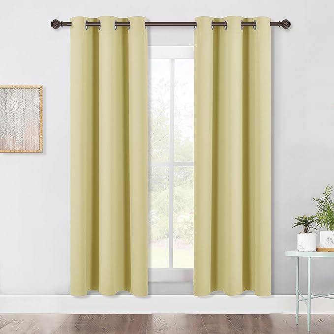 NICETOWN Blackout Window Curtains 70" L, 2 Panels, 34 inch, Paler Yellow, Grommet Top Room Darkening Thermal Insulated Vertical Window Drapes Modern for Flat/Apartment