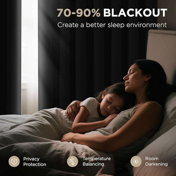 Joydeco Blackout Patio Sliding Door Curtains 84 Inches Long, Grommet Privacy Room Divider Curtains, Extra Wide Thermal Blackout Drapes for Bedroom Living Room (Black, 80Wx84L, 1 Panel)