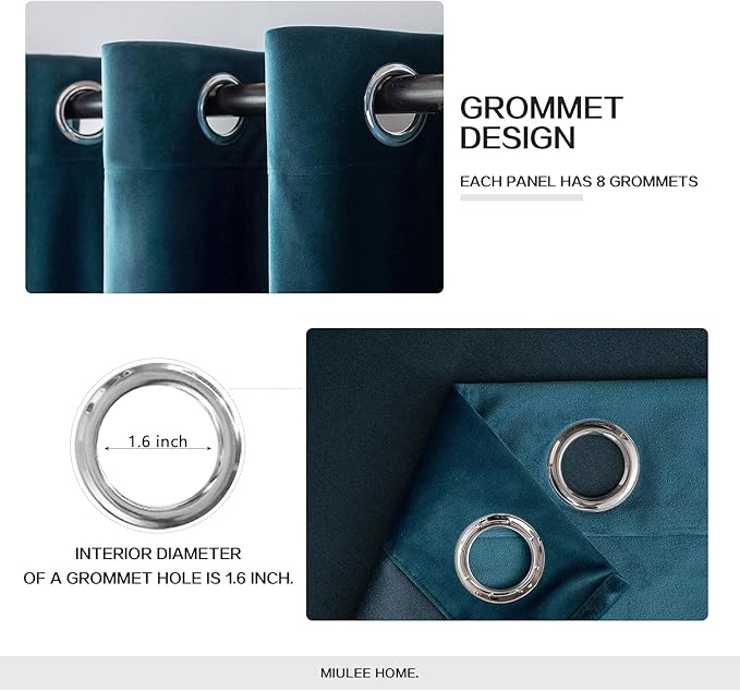 MIULEE Blue Velvet Curtains 108 Inches Length Extra Long Blackout Curtains Thermal Insulated Soundproof Room Darkening Grommet Black Out Drapes for Living Room Bedroom 52x108 Inch 2 PCs Peacock Blue