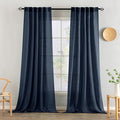 MIULEE Navy Blue Linen Curtains 90 Inch Length 2 Panels for Bedroom Living Room, Soft Thick Linen Textured Natural Window Drapes Semi Sheer Light Filtering Back Tab Rod Pocket Burlap Look Decor