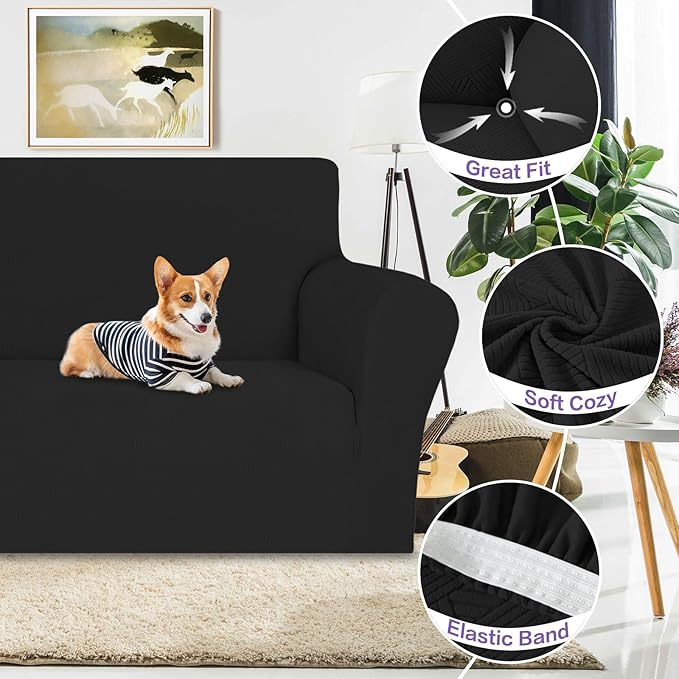 ZNSAYOTX Chair Cover with Arms (30"-47"), New Striped Sofa Chair Covers for Living Room, Dogs Pet Friendly Anti-Slip Chair Protector Spandex Armchair Slipcovers (Black, Chair)
