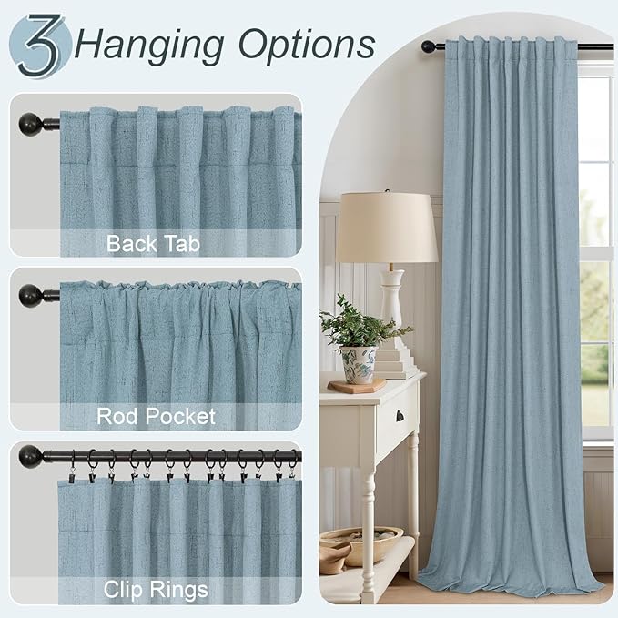 Dusty Stone Blue Completely Blackout Curtains Back Tab Loop Pocket Bedroom Draperies Window Treatment Soundproof Thermal Black Out Long Curtains for Living Room Nursery 52 x 102 Inch Length 2 Panels