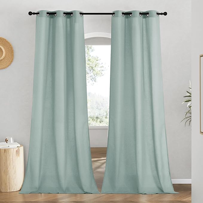 NICETOWN Rustic Linen 96 inch Long Curtains for Living Room, Grommet Privacy Added Thick Linen Weave with Light Filter Window Curtains & Drapes for Bedroom, Sage Green, W42 x L96, 2 Panels