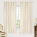 LAMIT Light Beige Linen Textured Curtains 63 inch Length for Bedroom, Soft Semi Sheer Light Filtering Window Treatments Rod Pocket Drapes for Living Room/Small Window, 2 Panels Set, 52 x 63 Inch