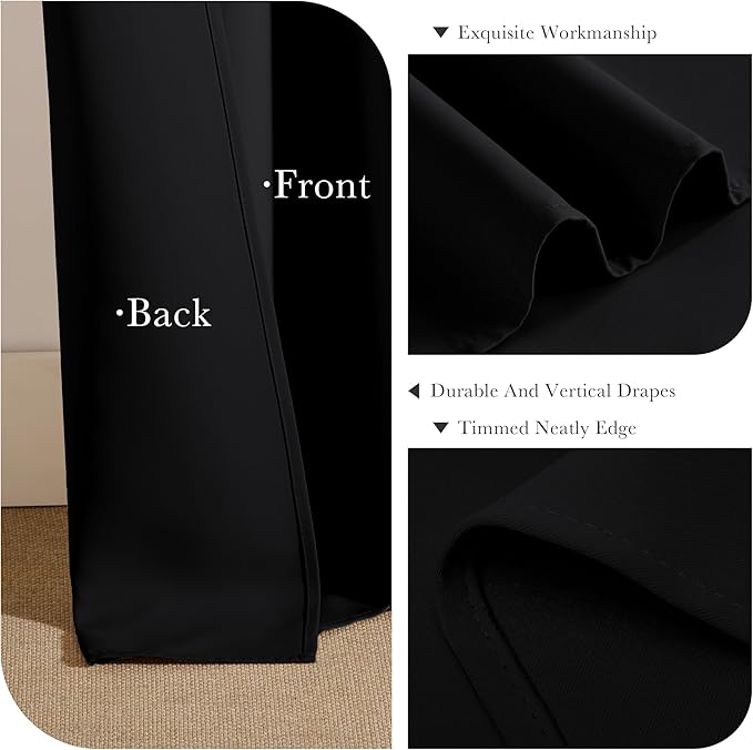Pony Dance Small Blackout Curtains for Kitchen Drapes Set - Nursery Short Drapes Panels Window Treatments Light Blocking Curtains for Bathroom, 42 Wide by 40 Inches Long, Black, 2 Panels