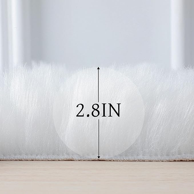 linmopm Faux Fur Rug Sheepskin Shag Fluffy Fuzzy White 2x6 ft Runner Rugs for Bedroom Bedside Bed Floor Living Room Plush High-Density Cushion Carpet Super Sofa Cover
