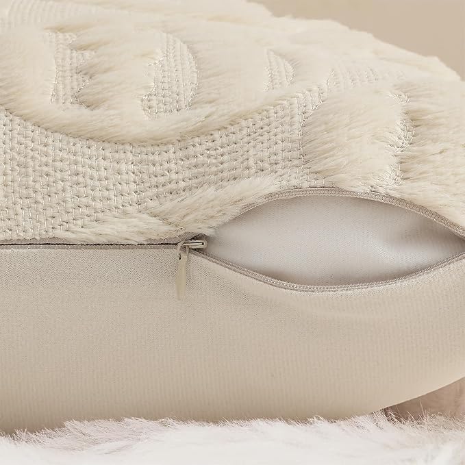 decorUhome Easter Beige Egg Pillow Covers 20x20 Inch Set of 2, Soft Plush Faux Wool Jacquard Cushion Covers, Farmhouse Neutral Fuzzy Spring Easter Holiday Decor for Couch Sofa Bed