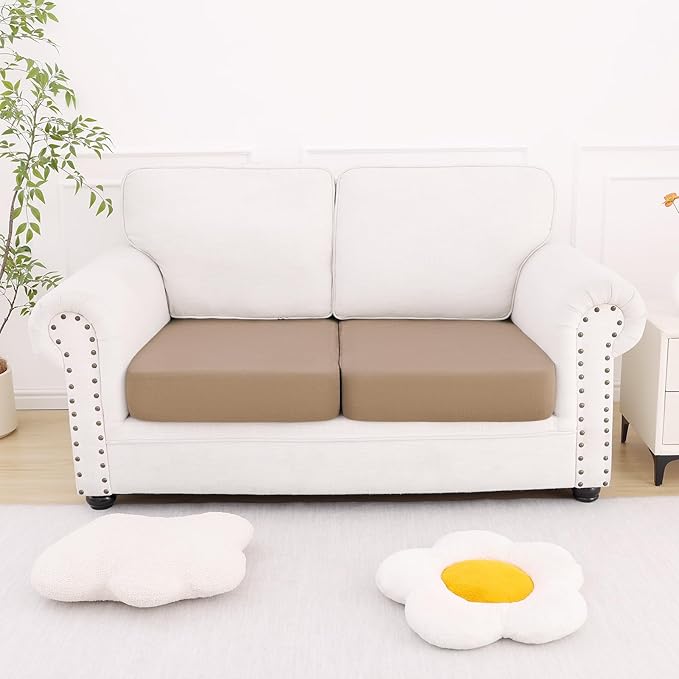 Smiry Printed Couch Cushion Covers, Stretch Soft Couch Covers for Sofa, Washable Non-Slip Sofa Slipcover Furniture Protector for Indoor and Outdoor (2 Pack, Mocha)
