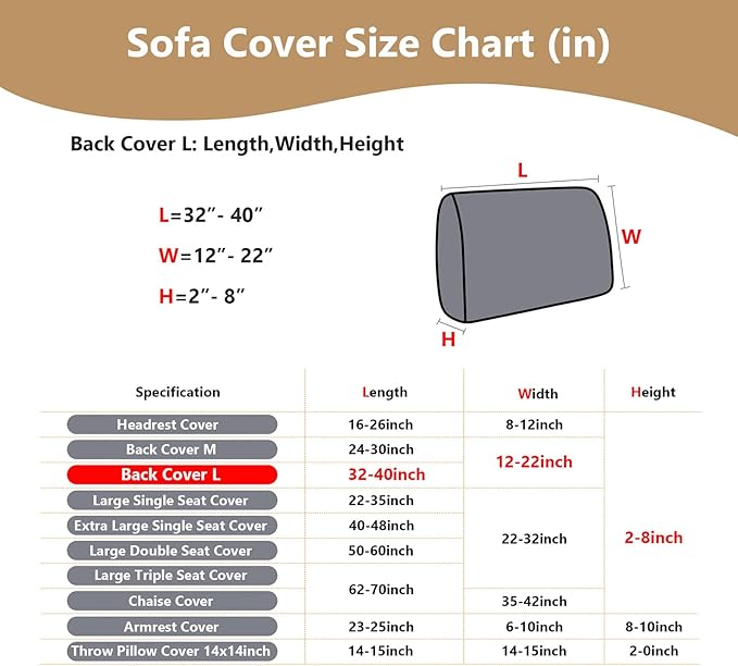 Couch Cushion Covers for Sofa Couch Covers Wear-Resistant Universal Sofa Cover Washable Stretch for Sectional Slipcovers (Texture-Brown,Back Cover L)