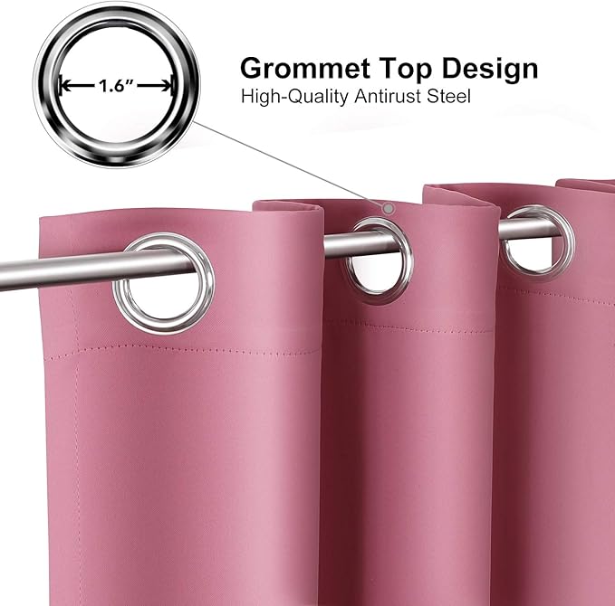 ChrisDowa Grommet Room Darkening Curtains for Bedroom and Living Room - 2 Panels Set Thermal Insulated Blackout Curtains (Pink, 38W x 45L)