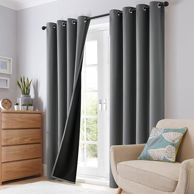 SimpleHome 100% Blackout Curtains for Bedroom,Thermal Insulated Grey Grommet Window Drapes Room Darkening Curtains for Living Room with Black Back,52 x 54 Inch,2 Panels