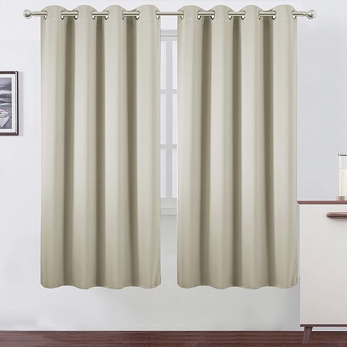 LEMOMO Light Beige Thermal Blackout Curtains/52 x 72 Inch/Set of 2 Panels Room Darkening Curtains