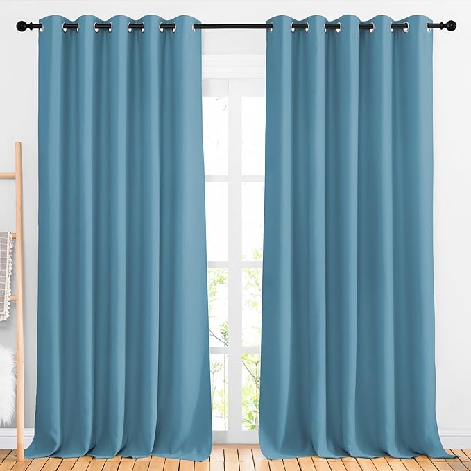 NICETOWN Room Darkening Curtains Extra Long 102 Inches - Grommet Thermal Insulated Weighted Window Drapes Sound Reducing for Living Room/Farmhouse (W66 x L102, Teal Blue, 2 Panels)