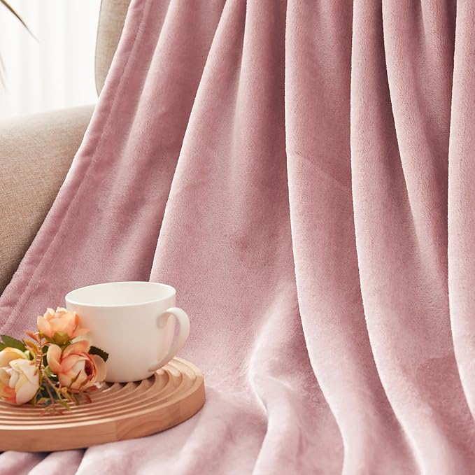 Exclusivo Mezcla Fleece Blanket Twin Size for Bed, Super Soft and Warm, All Season, Cozy, Plush, Lightweight, 60x80 Inches Dusty Pink