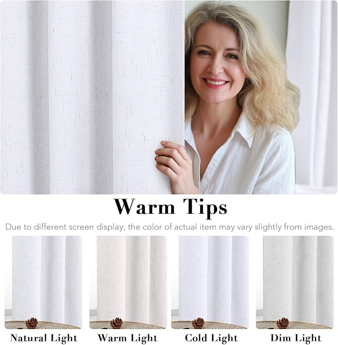 H.VERSAILTEX Linen Blackout Curtains 63 Inches Long 100% Blackout Thermal Insulated Textured Linen Look Curtain Draperies Anti-Rust Grommet, Energy Saving with White Liner, 2 Panels, Bright White