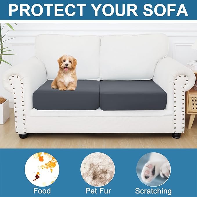 Smiry Printed Couch Cushion Covers, Stretch Soft Couch Covers for Sofa, Washable Non-Slip Sofa Slipcover Furniture Protector for Indoor and Outdoor (2 Pack, Dark Grey)