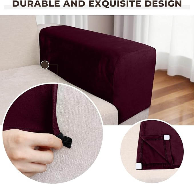Couch Arm Covers 2 Pcs Sofa Armrest Covers Stretch Couch,Armrest Cover for Chairs Scratch-Resistant Sofa Arm Cover Armchair Slipcovers,Wine