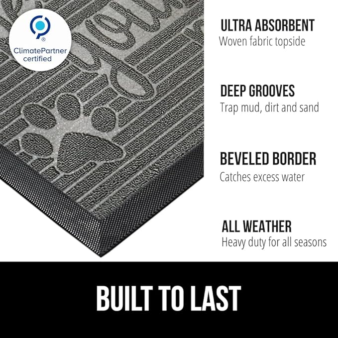 GORILLA GRIP 100% Waterproof All-Season WeatherMAX Doormat, 47x35, US Designed Natural Rubber, Stain and Fade Resistant, Low Profile Indoor Outdoor Door Mats, Easy Clean Patio Mat, Stone Paws