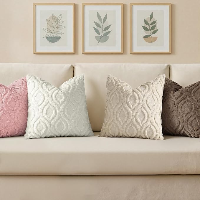 decorUhome Throw Pillow Covers 12x20 Inch Set of 2, Soft Plush Faux Wool Pink Solid Couch Pillow Covers, Accent Farmhouse Neutral Rectangle Pillow Cases for Sofa Bed Living Room