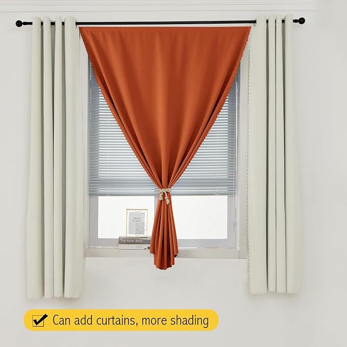 Self Adhesive Curtains Portable Blackout Curtain Simple and Easy to Install Bedroom Window Thermal Lnsulated Kitchen Room Darkening Black Small Drapes, 35" W X 59" L, Orange, 1 Panel