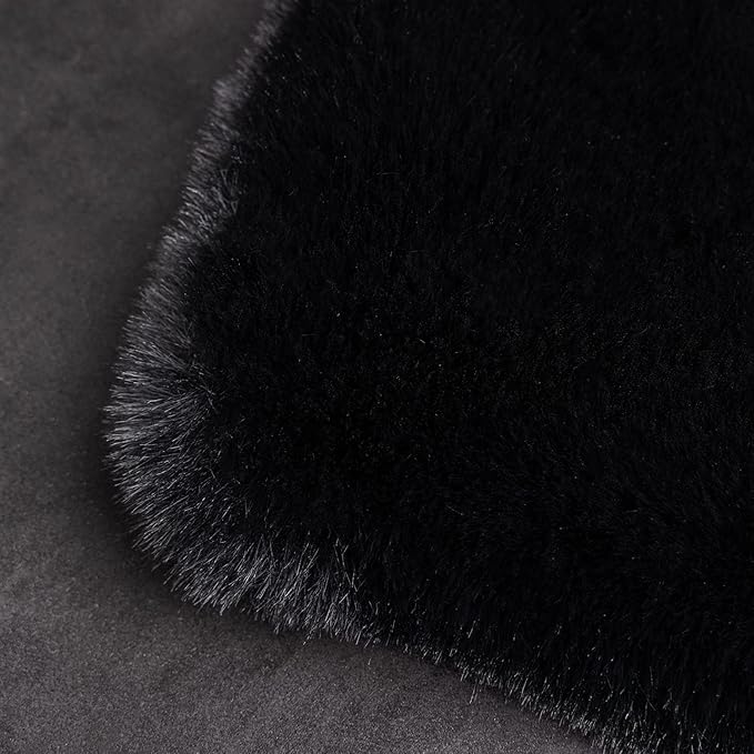 Ghouse Soft Faux Sheepskin Fur Rug 2x4 Black Fluffy Bedside Rugs Plush Rug Shag Nursery Carpet Area Rugs for Living Room Bedroom Playing Room Decor