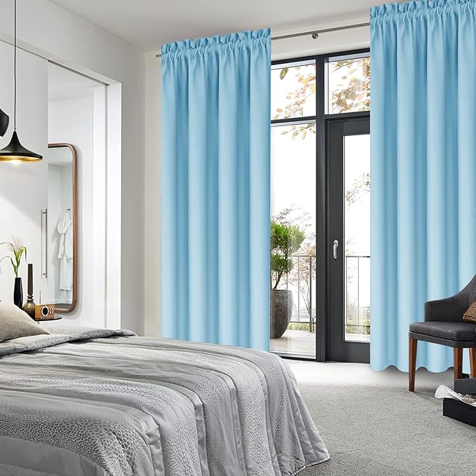 DWCN Blackout Curtains for Bedroom - Thermal Insulated Privacy Energy Saving Rod Pocket Drapes for Living Room, W 38 x L 72 Inch, Light Blue, Set of 2