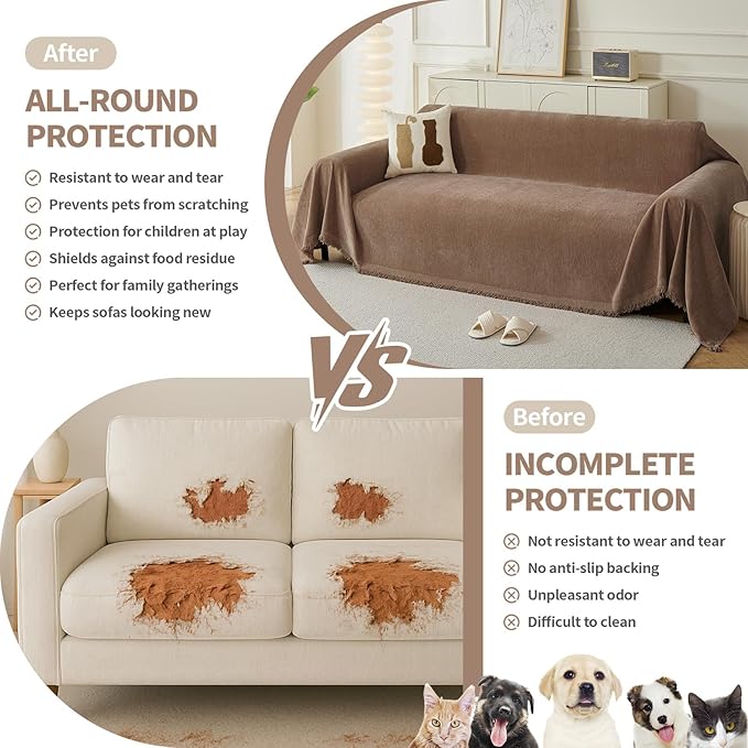 Armchair Couch Cover for Dogs 1 Cushion, Washable Recliner Covers Sofa Protector, Oversized Single Chair Covers, Accent Chair Couch Slipcovers, Pet Couch Cover Blanket Throws(71"x91", Coffee)