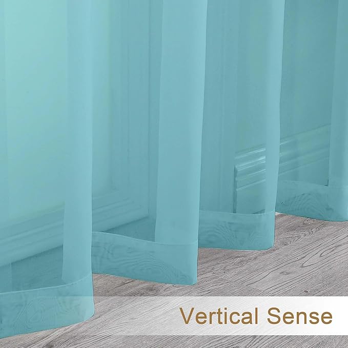 Chyhomenyc Sheer Aqua Tier Curtains 24 Inch Length Set, Small Window Kitchen Curtains for Bathroom Living Room Basement, Farmhouse Short Voile Curtain 42Wx24L, Rod Pocket, 2 PCS