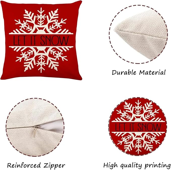 ONFAON Christmas Decorations - Christmas Pillow Covers 18x18 Set of 4,Farmhouse Christmas Throw Pillow Covers Set for Home Bedroom Sofa Couch
