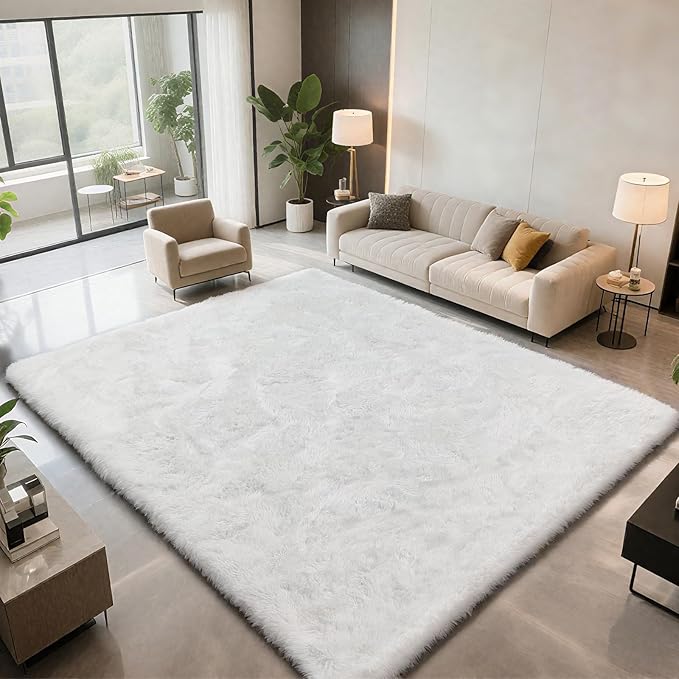Shag Area Rugs for Bedroom Living Room,6X9 Ultra Soft White Fluffy Area Rugs for Dorm, Indoor Carpet Nursery Rugs for Kids Room Home Decor,White