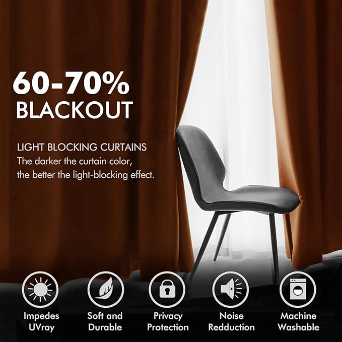 MIULEE Orange Velvet Curtains 96 Inch Length for Fall Thermal Insulated Soundproof Room Darkening Long Blackout Curtains/Grommet Window Drapes Black Out for Theatre/Girls Room Decor Set of 2
