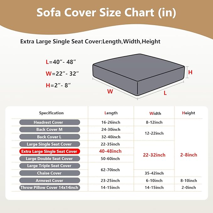 Couch Cushion Covers for Sofa Couch Covers Wear-Resistant Universal Sofa Cover Washable Stretch for Sectional Slipcovers (Texture-Light Coffee,Extra Large Single Seat Cover)