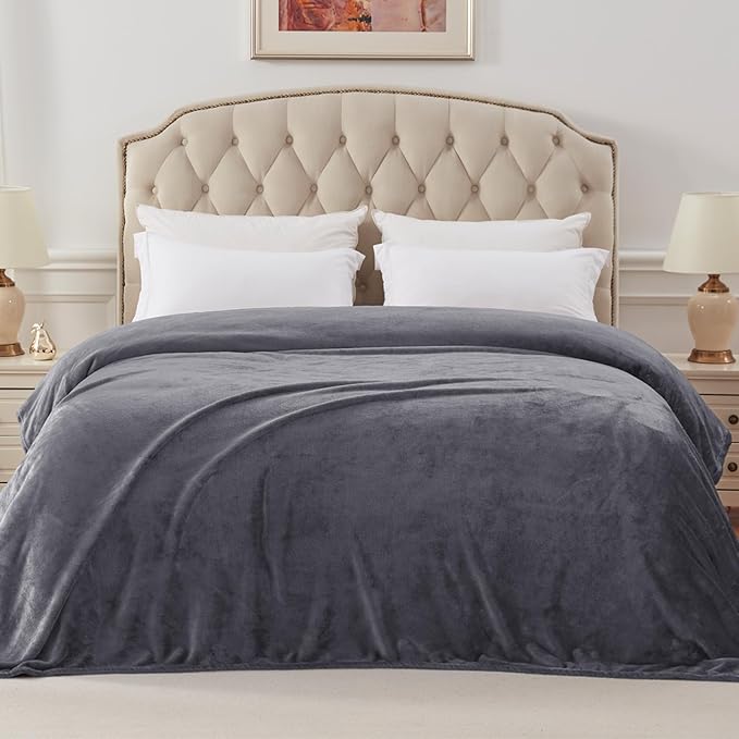 Exclusivo Mezcla Fleece Blanket Cal King Size for Bed, Super Soft and Warm, All Season, Cozy, Plush, Lightweight, 120x120 Inches, Dark Grey