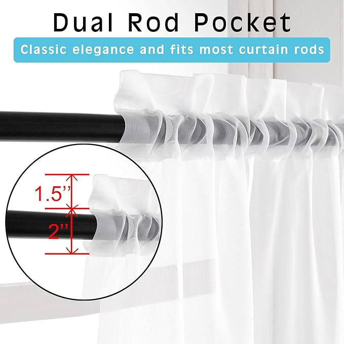 OVZME White Sheer Window Curtains 144 inch Extra Long 2PCS, Airy Scarf Drapes Backdrop Translucent Window Treatments for Canopy Bed/Wedding/Living Room/Bedroom/Anniversary, 12FT L