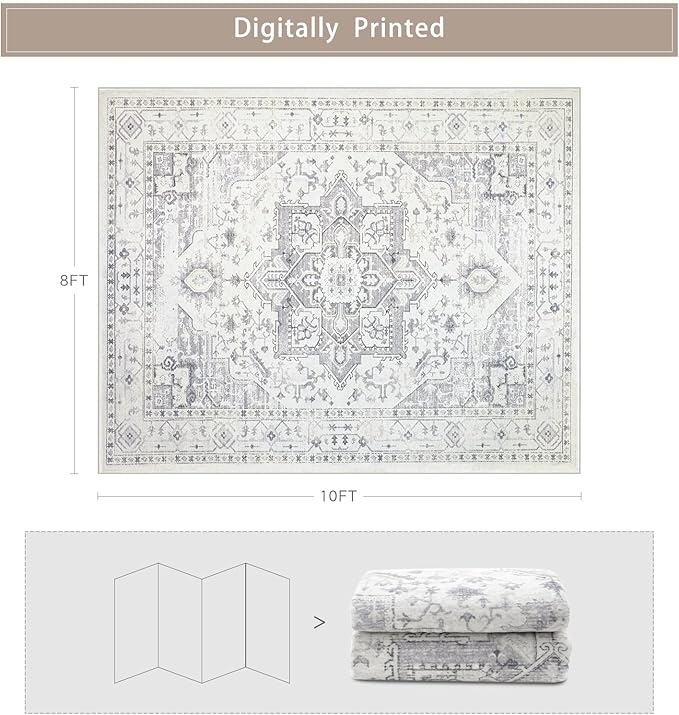 Area Rug 8x10 Washable Area Rugs for Living Room,Bedroom, Dining Room- Ultra Soft Non-Shedding Faux Wool Retro Rugs,Large Vintage Carpets with Non Slip Rubber Backing for Farmhouse Home Office