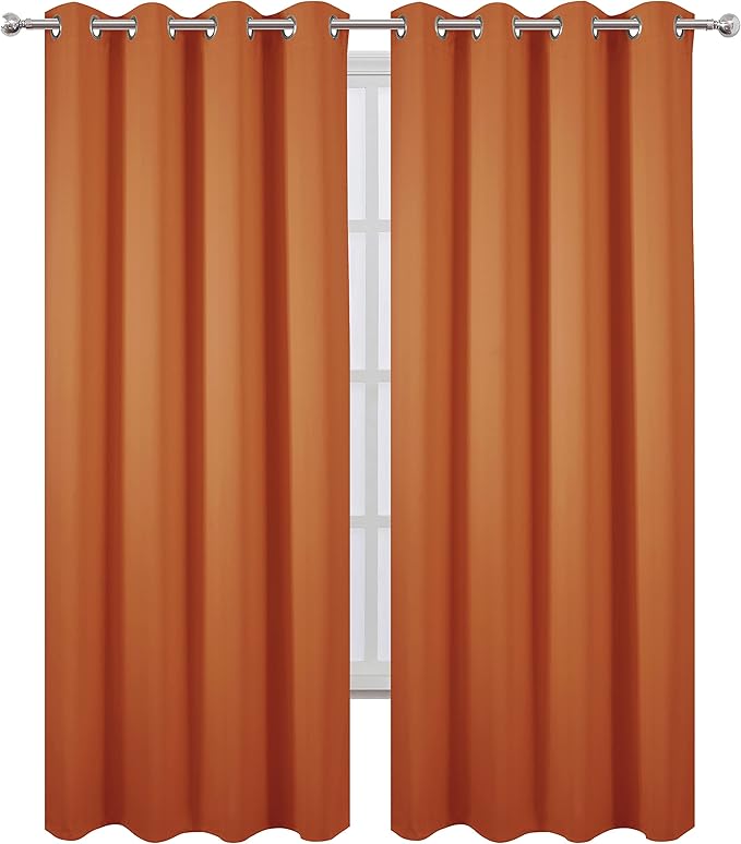 LEMOMO Blackout Curtains 66 x 95 inch/Orange Curtains Set of 2 Panels/Thermal Insulated Room Darkening Bedroom Curtains