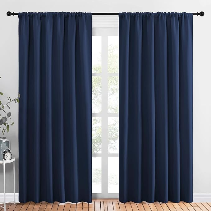 NICETOWN Room Darkening Curtains for Bedroom, Navy, Set of 2 Panels, 62 x 84 Inch, Triple Weave Home Decoration Thermal Insulated Solid Drapes for Patio Door