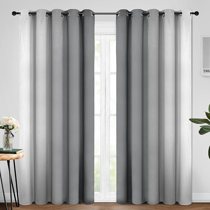 Yakamok Room Darkening Ombre Curtains 84 Inch Length, Grey and Greyish White Thermal Insulated Gradient Color Curtains,Light Blocking Grommet Window Drapes for Bedroom,62 Inch Width,2 Panels