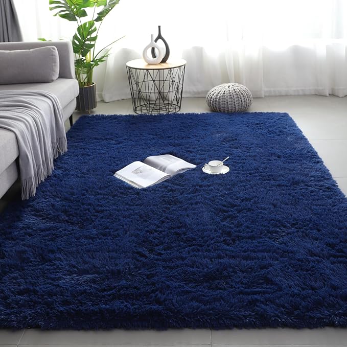 Shag Area Rugs for Bedroom Living Room,Ultra Soft Fluffy Area Rugs for Dorm,Indoor Carpet Nursery Rugs for Kids Girls Room Home Decor (Blue, 8x10 Feet)