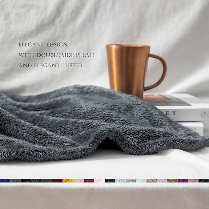 Exclusivo Mezcla Plush Fuzzy Fleece Bed Blanket Twin Size, Super Soft, Fluffy and Warm Blankets for Couch, Bed, All Season (Dark Grey, 90x66 inches)